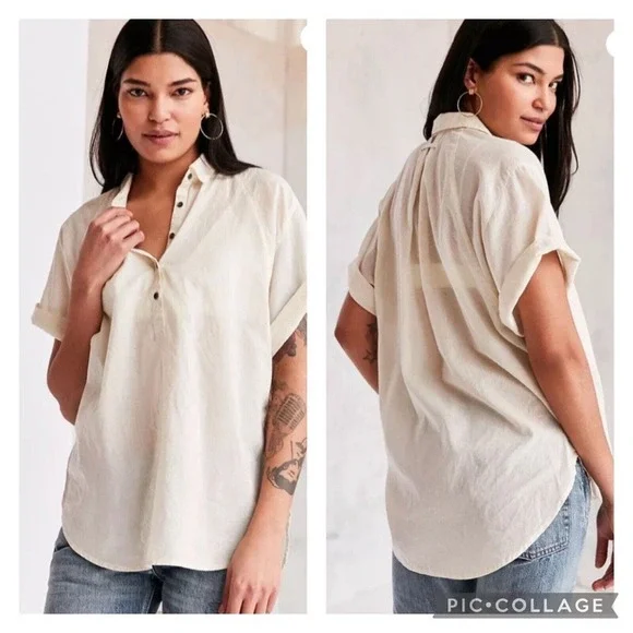 BDG Cream Madison Popover Top Lightweight Size Large - Picture 1 of 7
